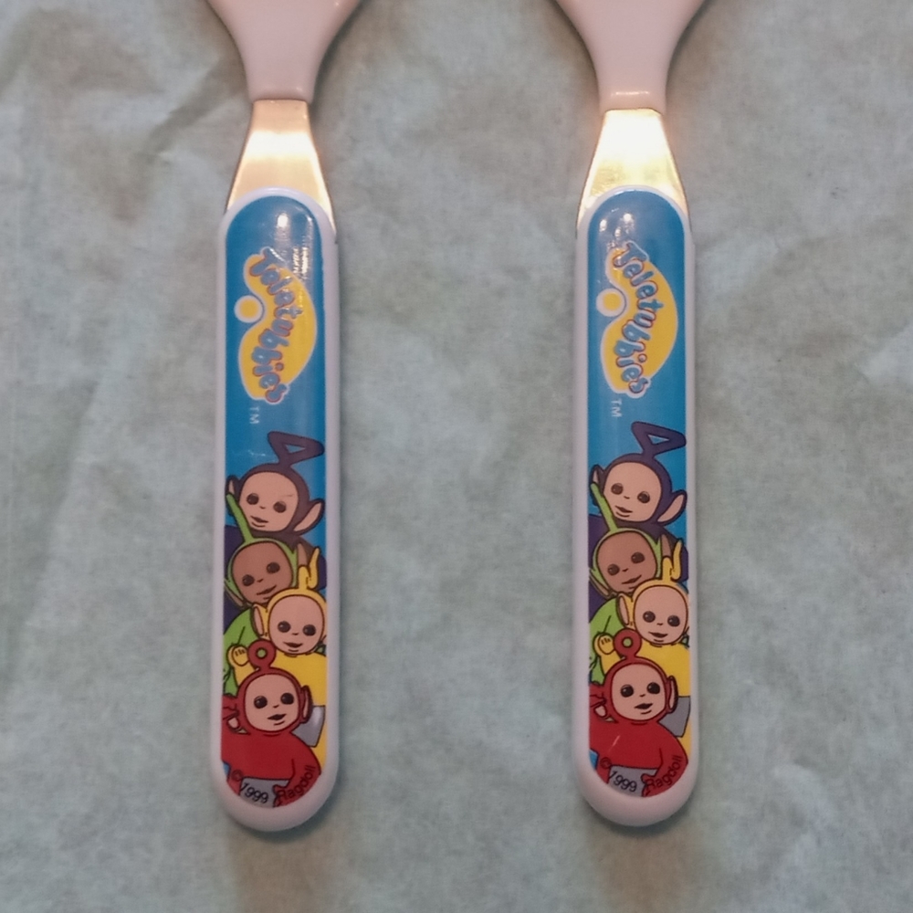 vintage Teletubbies Spoon lot of 2 breakfast spoons cartoon kitchen kids - Picture 2 of 5